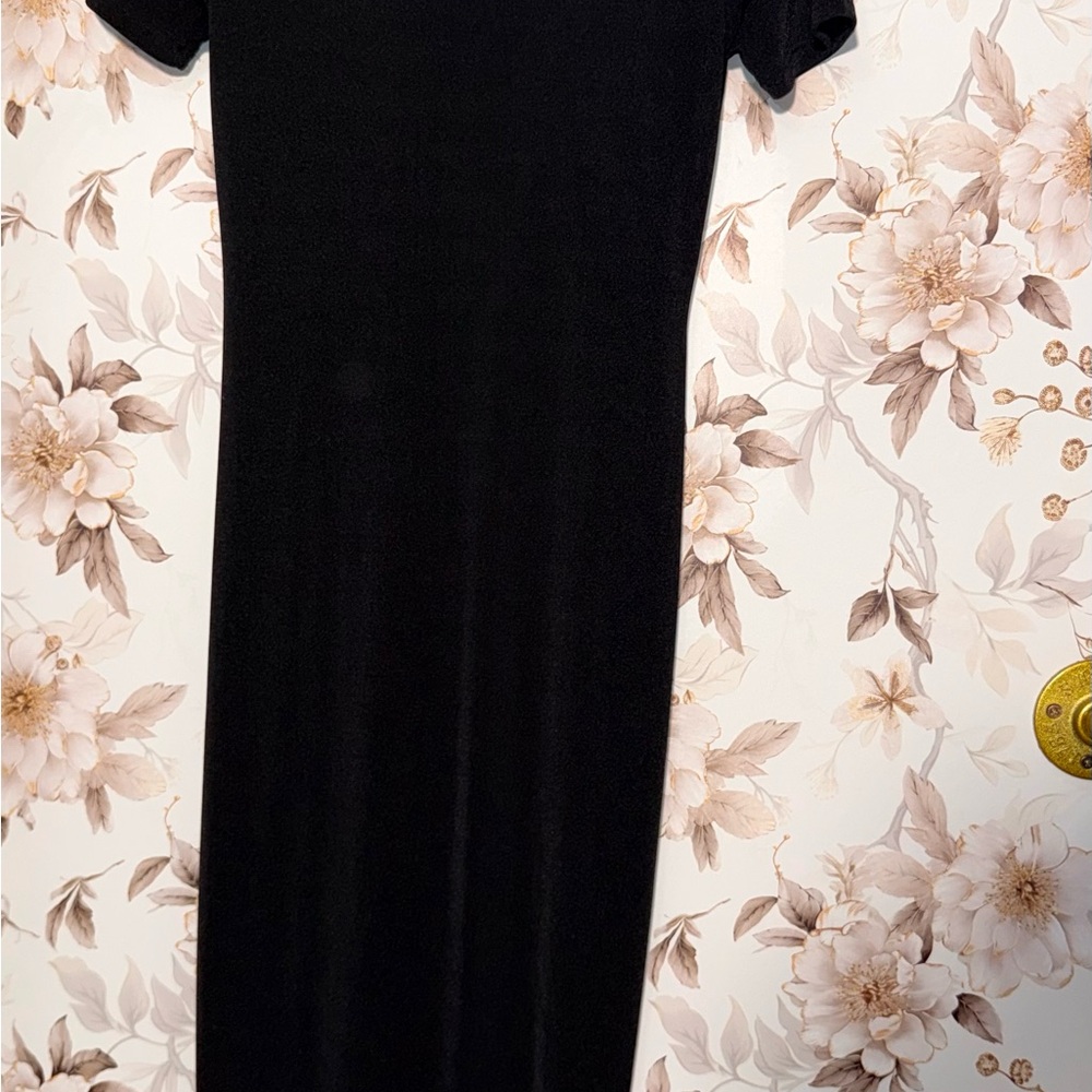 Black Ruched Semi-Sheer Button-Front Midi Dress -‎ Women's - Picture 4 of 4